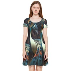 Colorful Peacock Bird Feathers Inside Out Cap Sleeve Dress by Apen