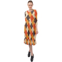 Halloween Argyle Pattern  Ruffle End Midi Chiffon Dress by Safari