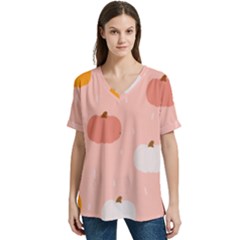 Pumpkin Pattern Halloween 20240926 160345 0000 V-neck Split Shoulder Casual T-shirt by Safari