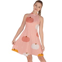 Pumpkin Pattern Halloween 20240926 160345 0000 Sleeveless Halter Neck A-line Dress by Safari