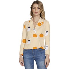 Pumpkin And Boo Crew Halloween  Women s Long Sleeve Revers Collar Cropped Jacket by Safari