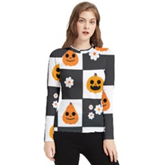 Seamless Halloween Pattern With Smiling Pumpkin 20240926 161714 0000 Women s Long Sleeve Rash Guard by Safari