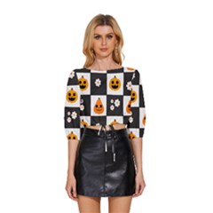 Seamless Halloween Pattern With Smiling Pumpkin 20240926 161714 0000 Mid Sleeve Drawstring Hem Top by Safari