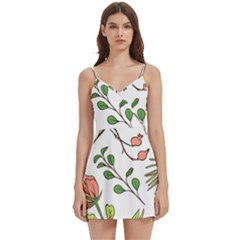 Line Floral Art Pattern Ornament Body Wrap Sleeveless V-neck Mini Dress