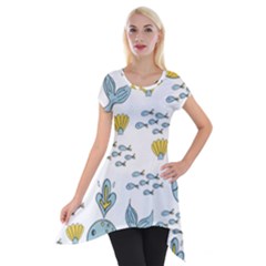 Whale Cartoon Whale Seamless Cartoon Character Animals Leaf Short Sleeve Side Drop Tunic by Grandong