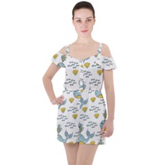 Whale Cartoon Whale Seamless Cartoon Character Animals Leaf Ruffle Cut Out Chiffon Playsuit by Grandong