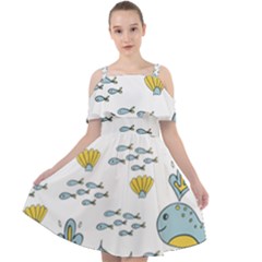 Whale Cartoon Whale Seamless Cartoon Character Animals Leaf Cut Out Shoulders Dress by Grandong