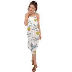 Whale Cartoon Whale Seamless Cartoon Character Animals Leaf Waist Tie Cover Up Chiffon Dress by Grandong