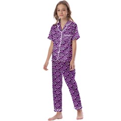 Violet White Pattern Kids  Satin Short Sleeve Pajamas Set by ytdream