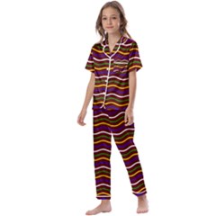 Multicolor Wave Pattern Kids  Satin Short Sleeve Pajamas Set by ytdream