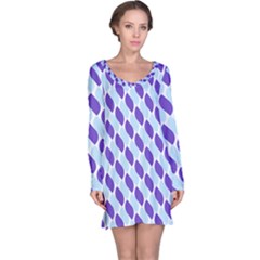 White Blue Pattern Long Sleeve Nightdress by ytdream