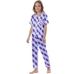 White Blue Pattern Kids  Satin Short Sleeve Pajamas Set by ytdream