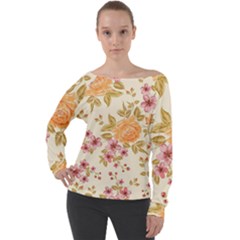 Peony Flower Floral Flora Pattern Off Shoulder Long Sleeve Velour Top by Bedest