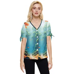 Autumn Trees Nature Bow Sleeve Button Up Top by Bedest