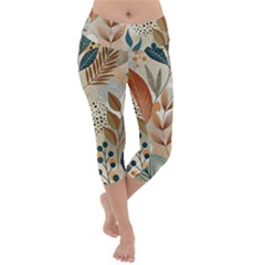 Leaves Pattern Flower Floral Flora Lightweight Velour Capri Yoga Leggings by Bedest