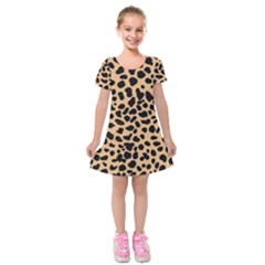 Leopard Skin Pattern Kids  Short Sleeve Velvet Dress by Bedest