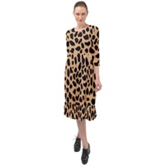 Leopard Skin Pattern Ruffle End Midi Chiffon Dress by Bedest