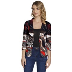 Confederate Flag Usa America United States Csa Civil War Rebel Dixie Military Poster Skull Women s One-button 3/4 Sleeve Short Jacket by Ket1n9