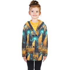 Mystic Blue Pyramid Art Kids  Double Breasted Button Coat by ExtraGoodSauce