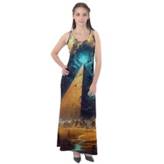 Mystic Blue Pyramid Art Sleeveless Velour Maxi Dress by ExtraAwesomeSauce