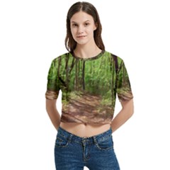 Peaceful Green Forest Walk Women s Round Neck Short Sleeve Crop Top by ExtraAwesomeSauce