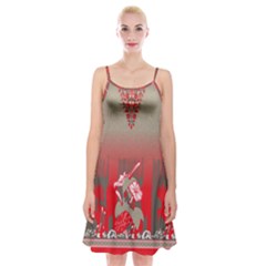 A Red And Beige Scarf With A Picture Of A Woman Holding A Tennis Racket Spaghetti Strap Velvet Dress by catchydesignhill