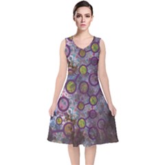 Abstract Molecular Space Art V-neck Midi Sleeveless Dress  by ExtraGoodSauce