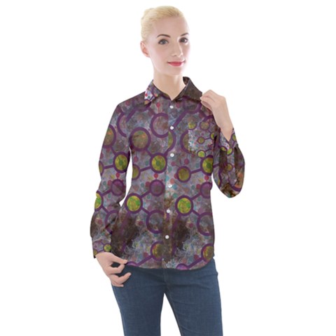 Abstract Molecular Space Art Women s Long Sleeve Pocket Shirt by ExtraAwesomeSauce