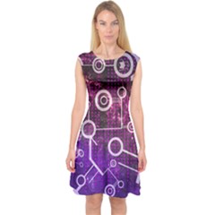 Cosmic Network Geometric Art Capsleeve Midi Dress by ExtraAwesomeSauce