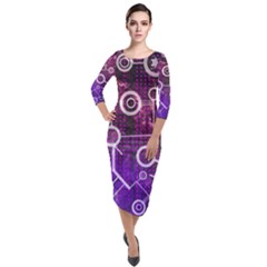 Cosmic Network Geometric Art Quarter Sleeve Midi Velour Bodycon Dress by ExtraAwesomeSauce