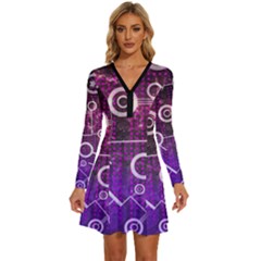 Cosmic Network Geometric Art Long Sleeve Deep V Mini Dress  by ExtraGoodSauce