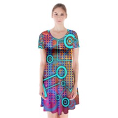 Abstract Tech Galaxy Design Short Sleeve V-neck Flare Dress by ExtraAwesomeSauce