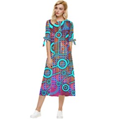 Abstract Tech Galaxy Design Bow Sleeve Chiffon Midi Dress by ExtraAwesomeSauce