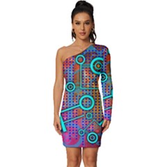 Abstract Tech Galaxy Design Long Sleeve One Shoulder Mini Dress by ExtraAwesomeSauce