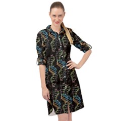 Multicolored Dna Strand Art Long Sleeve Mini Shirt Dress by ExtraAwesomeSauce