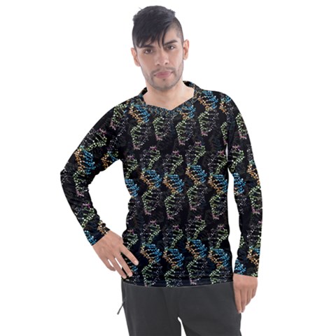 Multicolored Dna Strand Art Men s Pique Long Sleeve T-shirt by ExtraAwesomeSauce