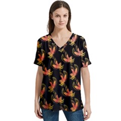 Regal Eagle Pattern V-neck Split Shoulder Casual T-shirt by ExtraAwesomeSauce