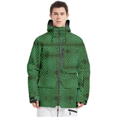 Green Diamond Grid Pattern Men s Multi Pockets Zip Ski And Snowboard Waterproof Breathable Jacket by ExtraAwesomeSauce