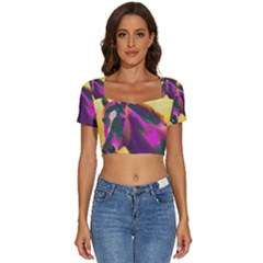 Vibrant Abstract Equine Art Short Sleeve Square Neckline Crop Top  by ExtraAwesomeSauce