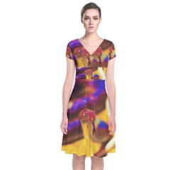 Vibrant Forked-tongue Snake Art Short Sleeve Front Wrap Dress by ExtraAwesomeSauce