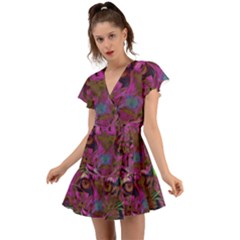 Pink And Purple Leopard Flutter Sleeve Wrap Dress by ExtraAwesomeSauce