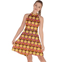 Gradient Lion Head Pattern Sleeveless Halter Neck A-line Dress by ExtraAwesomeSauce