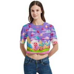 Candyland Women s Round Neck Short Sleeve Crop Top by flowerland