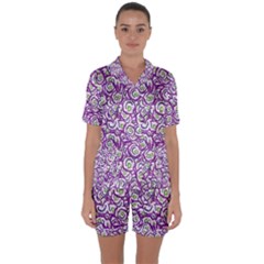 Funny Bacterias Drawing Motif Random Pattern Satin Short Sleeve Pajamas Set by dflcprintsclothing