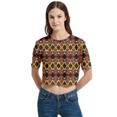 Colorful Geometric Pattern Design Women s Round Neck Short Sleeve Crop Top by ExtraAwesomeSauce