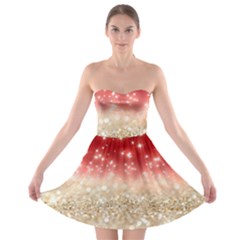 Abstract, Christmas, Glittery, Gold, Red Strapless Bra Top Dress by kyorashop23