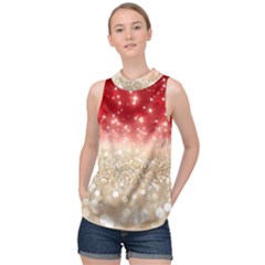 Abstract, Christmas, Glittery, Gold, Red High Neck Satin Top by kyorashop23