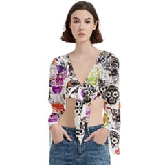 Sugar Skulls - Floral Trumpet Sleeve Cropped Top