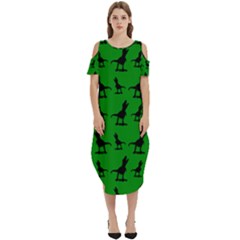 Dinos On A Green Background Cold Shoulder Loose Fit Dress With Pockets by ConteMonfrey