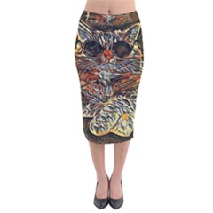 Cats Are Cooler Cat In Glasses Velvet Midi Pencil Skirt by ConteMonfrey